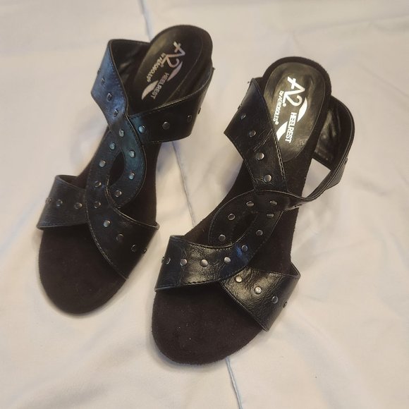 A2 by Aerosoles Black Open Toe Heels Womens Size 8 - Picture 1 of 4